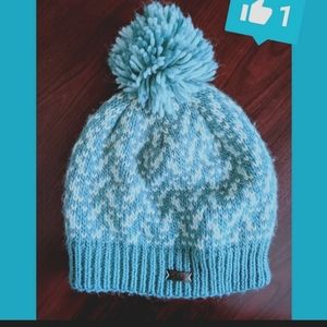 Adidas Fleece Lined Knit Blue and White Pom Beanie